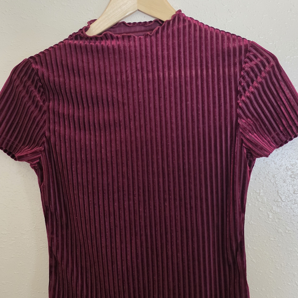 SHEIN Velvet Ribbed Wine Blouse